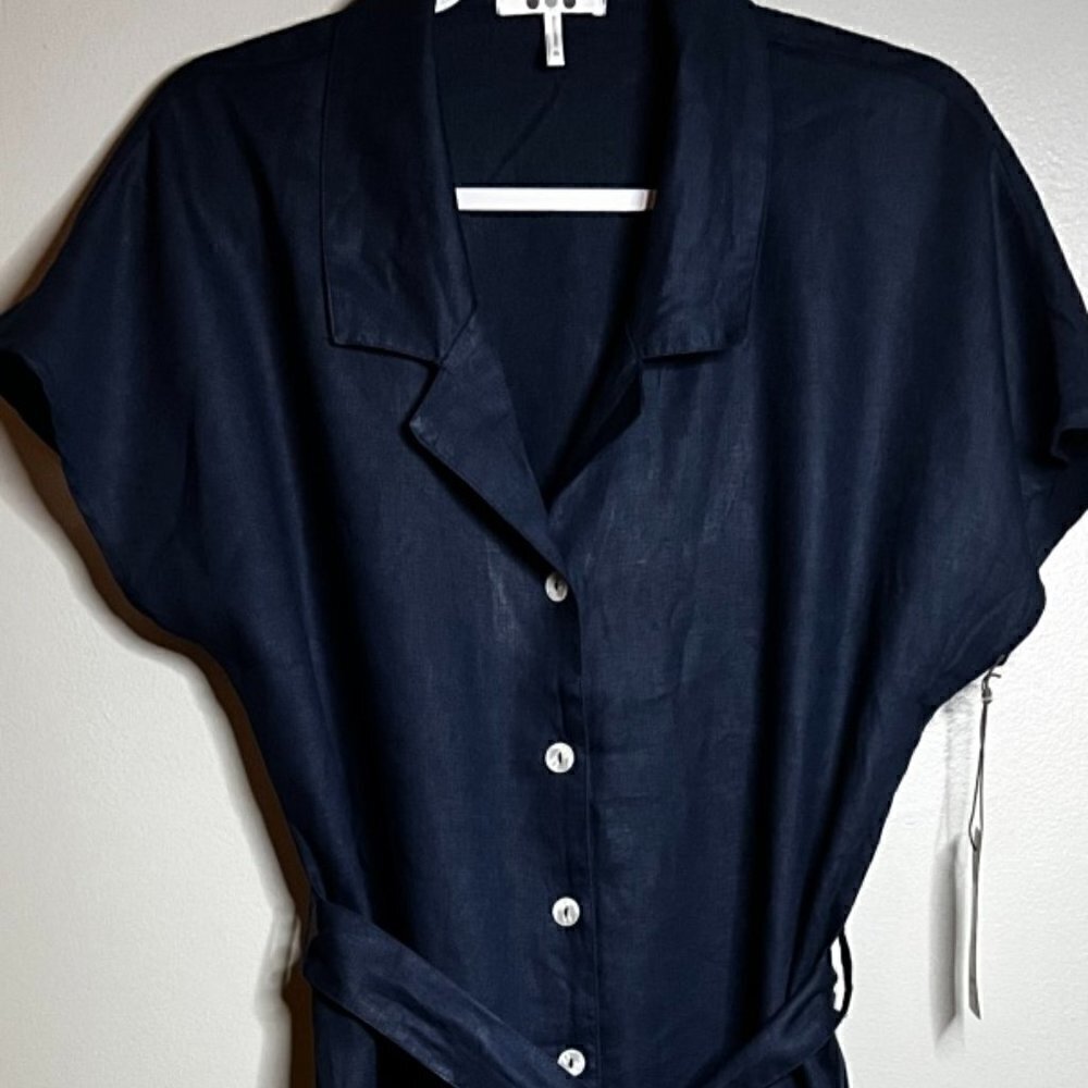 Three Dots Women's Linen Button Down Short Sleeve Maxi Shirt Dress in M